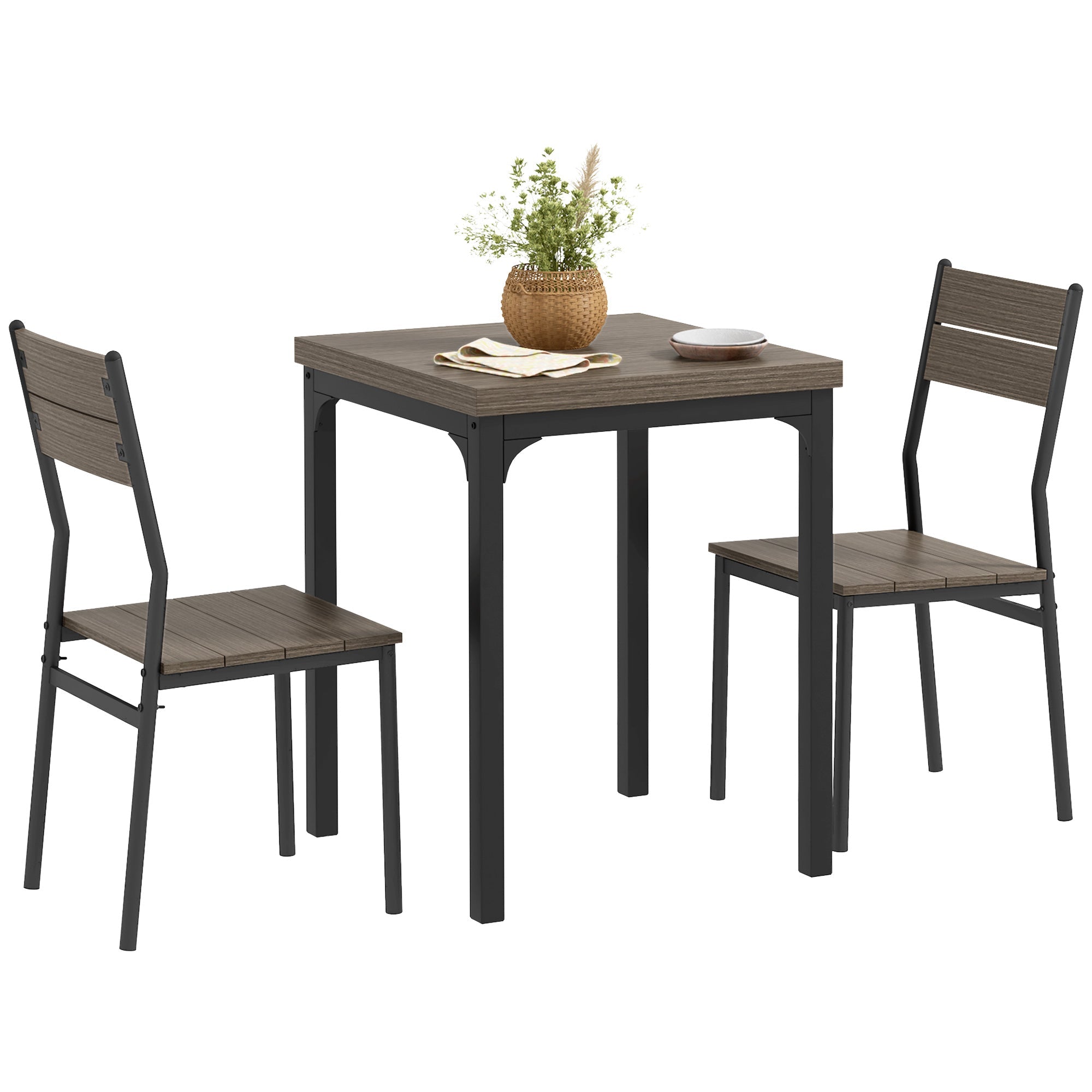 HOMCOM Three-Piece Minimal and Compact Dining Set, Grey Wood Grain 