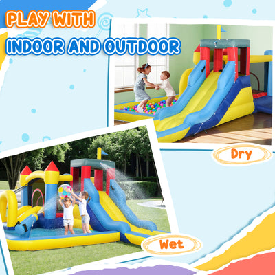 AIYAPLAY Inflatable Bouncy Castle, Kids Water Bounce House 6 in 1 with 550W Blower, 2 Slides for Garden, Party, Outdoor Indoor 