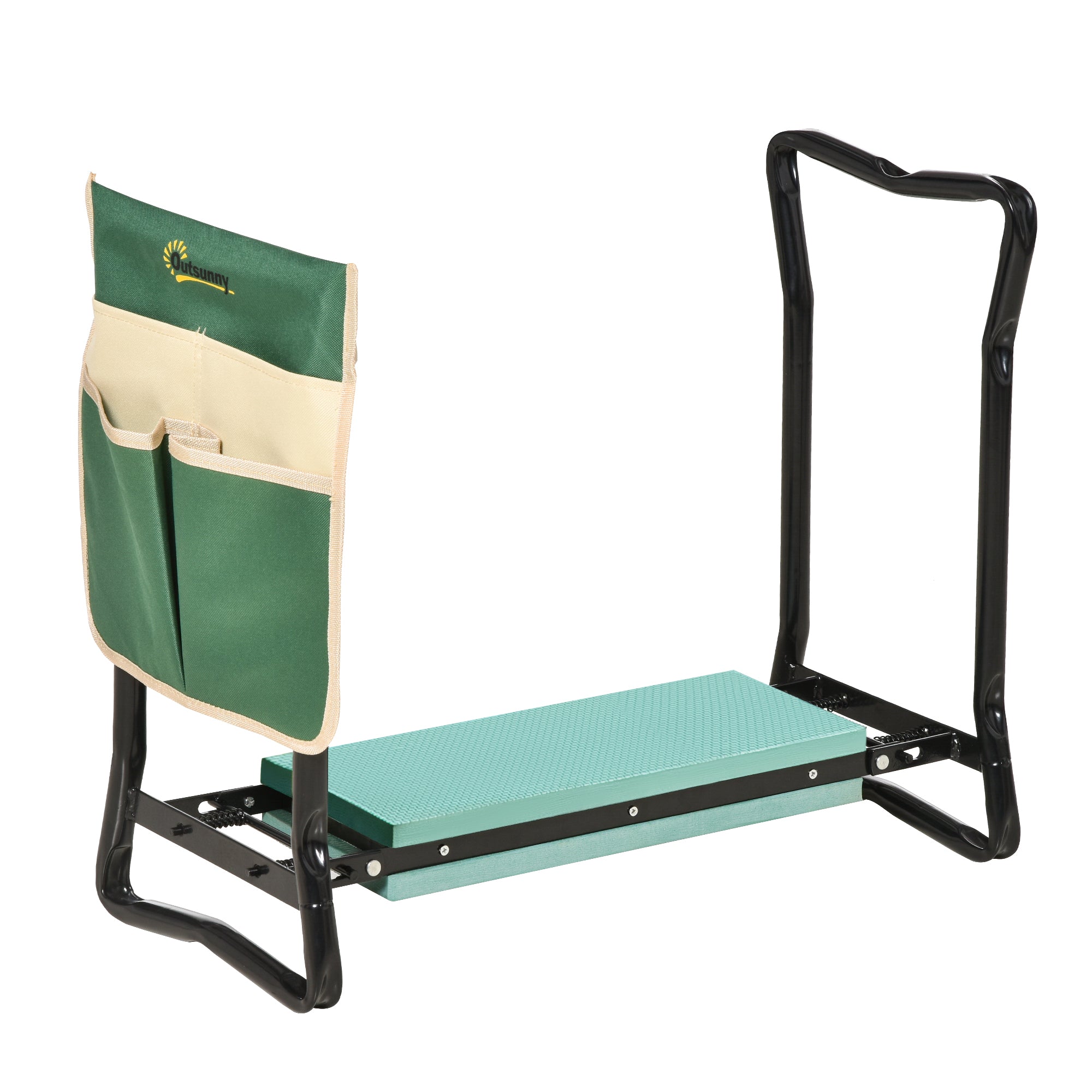 Outsunny Steel Frame Padded Garden Kneeler, with Tool Bag - Green 
