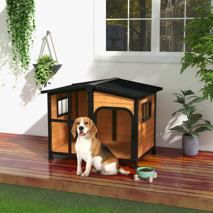 PawHut Wooden Dog Kennel with Removable Floor, Asphalt and Openable Roof, Giant Window for Large Dogs, Yellow 