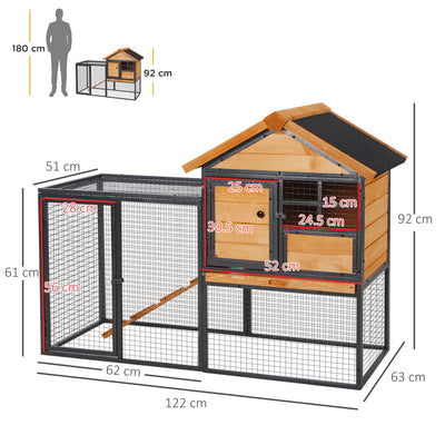 PawHut Rabbit Hutch Guinea Pig Hutch Wood-metal Elevated Guinea Pig House Pet Bunny Cage for Outdoor 122 x 63 x 92cm Light Yellow 