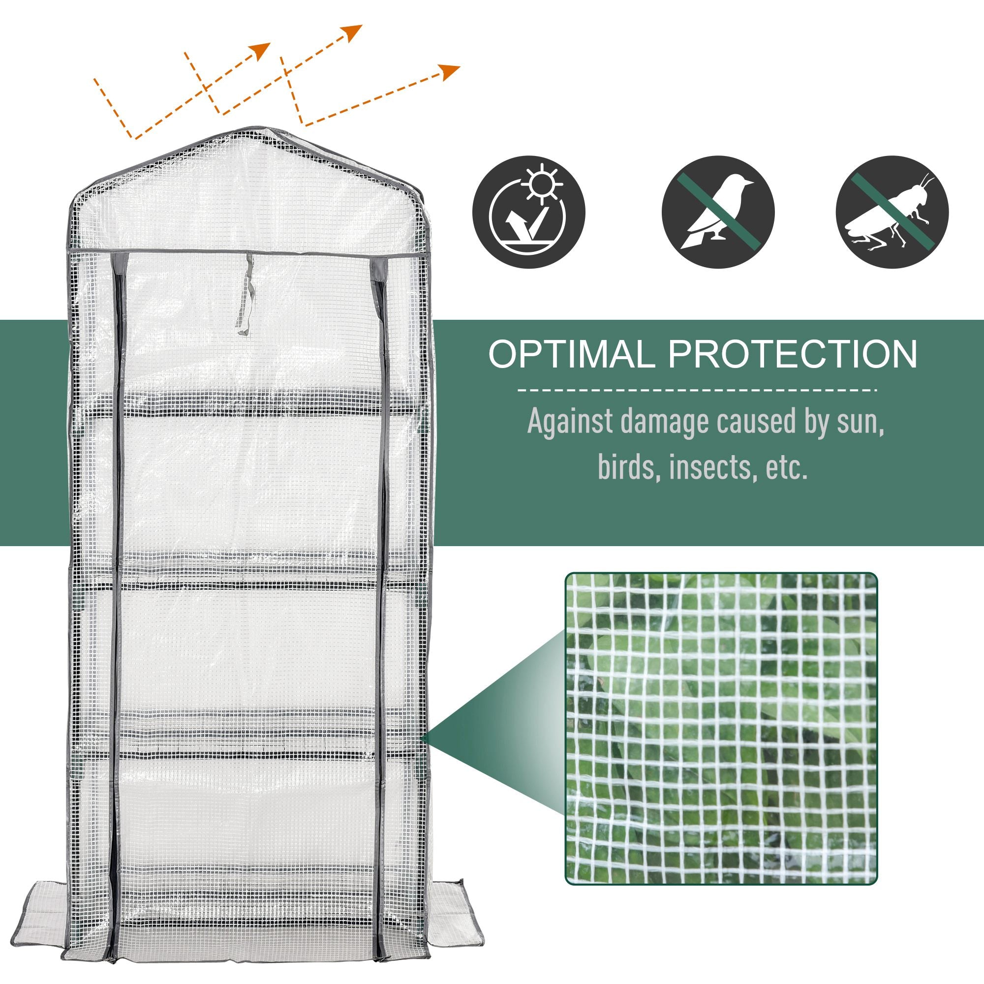 Outsunny 4 Tiers Mini Portable Greenhouse Compact Plant Grow Shed Metal Frame PE Cover 160H x 70L x 50Wcm 