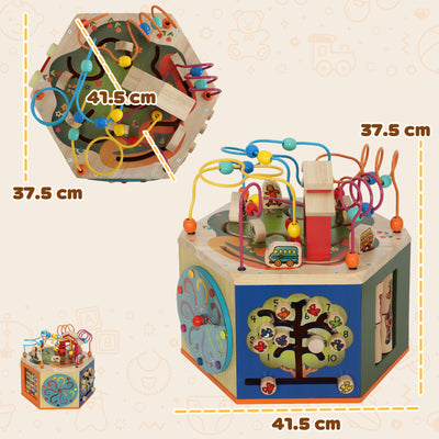 AIYAPLAY 8 in 1 Wooden Activity Cube with Bead Maze, Shape Sorter, for Kids Boys Girls 18+ Months 