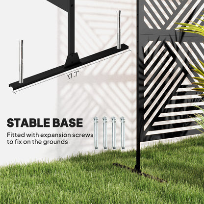 Outsunny Decorative Garden Privacy Screen with Stand, 6.5FT Freestanding Metal Outdoor Divider, Decorative Privacy Panel with Expansion Screws for Garden Pool Hot Tub, Rhombus Style, Black 