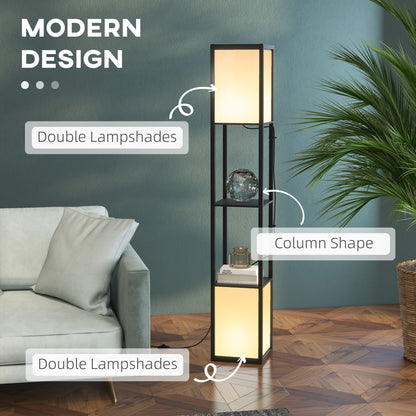HOMCOM Modern Shelf Floor Lamp with Dual Ambient Light, Standing Lamp Living Room, Bedroom, 156cm, Black 