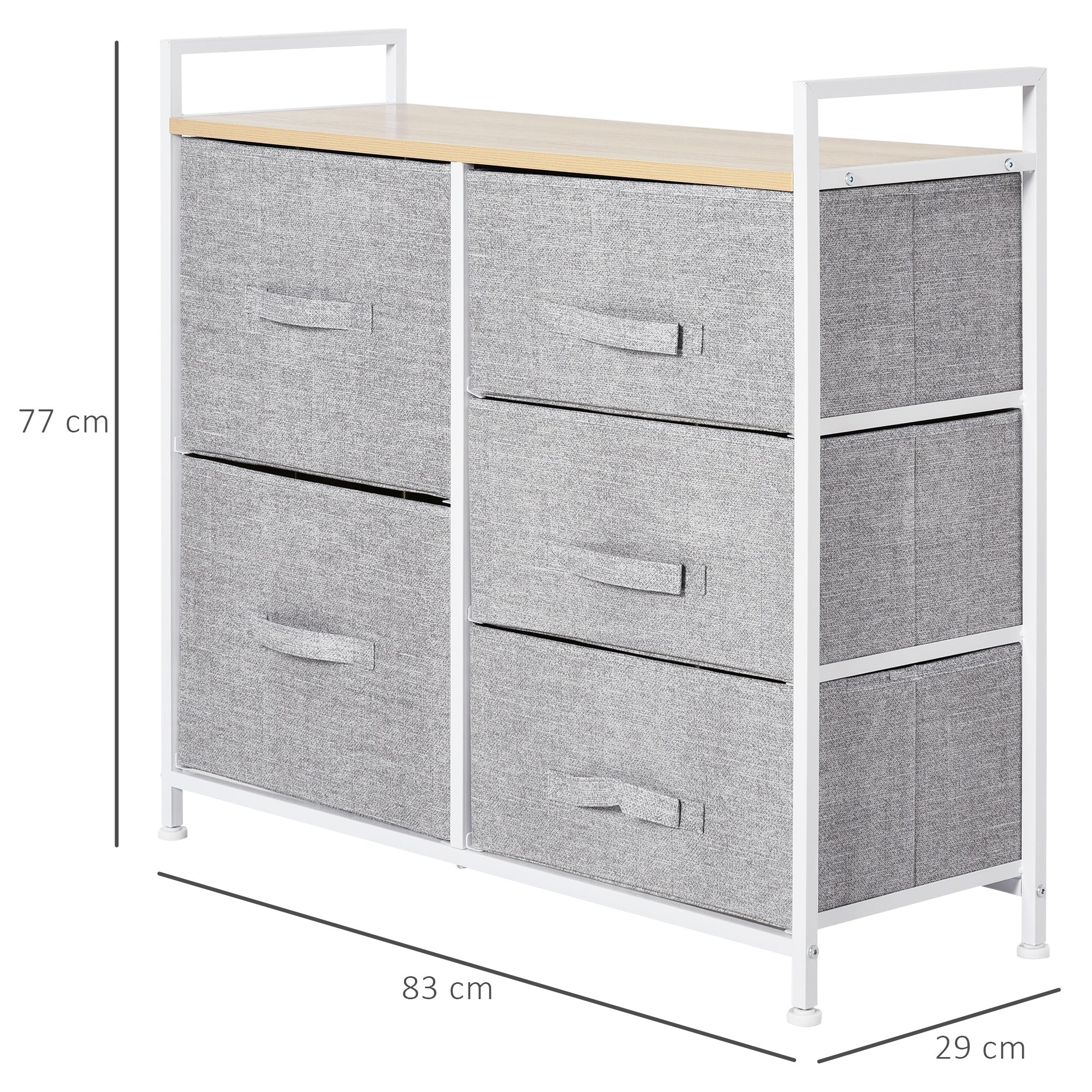 HOMCOM 5 Drawer Linen Basket Storage Unit Home Organisation w/ Shelf Handles Metal Frame Adjustable Feet Hallway Home Dresser Grey 