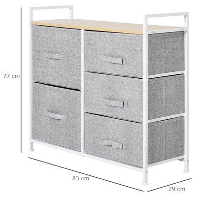 HOMCOM 5 Drawer Linen Basket Storage Unit Home Organisation w/ Shelf Handles Metal Frame Adjustable Feet Hallway Home Dresser Grey 