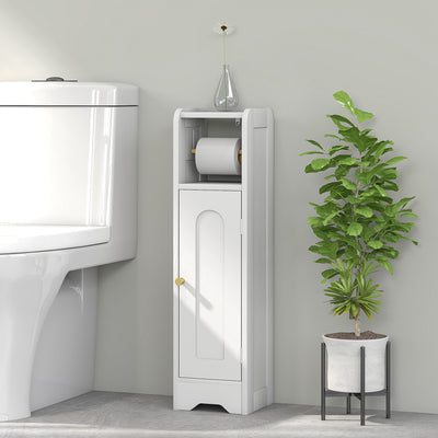 HOMCOM Small Bathroom Storage Cabinet with Toilet Roll Holder - White 