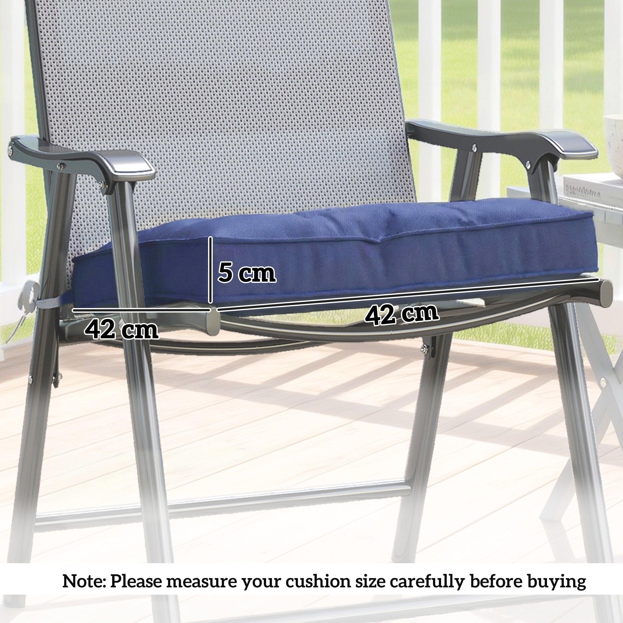 Outsunny Garden Seat Cushion with Ties, 42 x 42cm Replacement Dining Chair Seat Pad, Dark Blue 