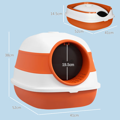 PawHut Foldable Cat Litter Tray with Lid, Deodorant, Scoop, Orange 