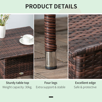 Outsunny Outdoor Rattan Side Table Coffee Table with Plastic Board, Full Woven Table Top for Patio, Garden, Balcony, Mixed Brown 