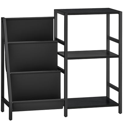 HOMCOM 3-Tier Record Player Stand, End Table for Living Room, Bedroom - Black Wood Effect 