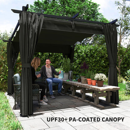 Outsunny 3 x 3 m Retractable Roof Pergola, with Curtains - Dark Grey 