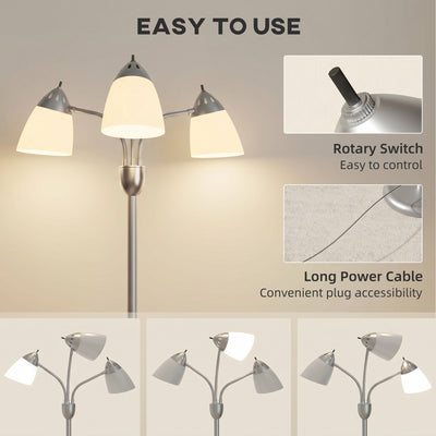 HOMCOM Arc Tree Floor Lamp with 3 Adjustable Rotating Lights and 3000K/4500K/6500K Colour Temperatures, Silver Tone