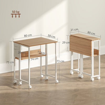HOMCOM 80 cm Drop Leaf Writing Work Desk - Natural Wood Finish 