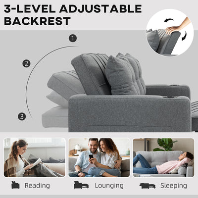HOMCOM Two-Seater Pull-Out Sofa Bed - Charcoal Grey 