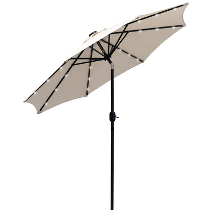 Outsunny 2.7m Patio Garden Umbrella Outdoor Parasol with Tilt Crank and 24 LEDs Lights (Cream) 