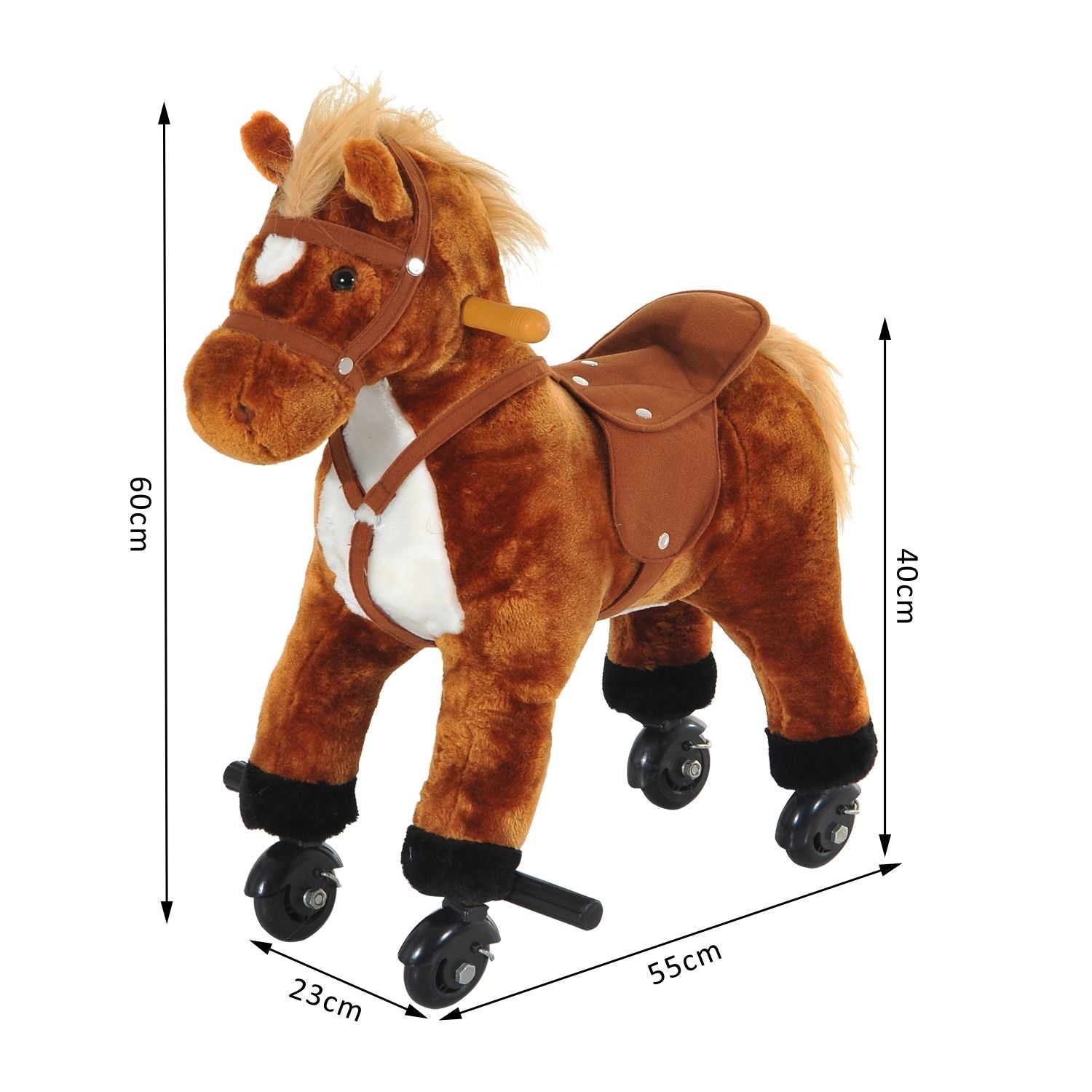 HOMCOM Rocking Horse Kids Ride on Walking Horse Animal Pony Wheeled Riding Plush Toy w/Sound for 3 Years and Up (Brown) 