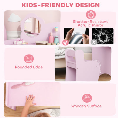 AIYAPLAY Kids Dressing Table with Mirror, Stool, Kids Vanity Table with Shelves, for Ages 3-8 Years, Purple 
