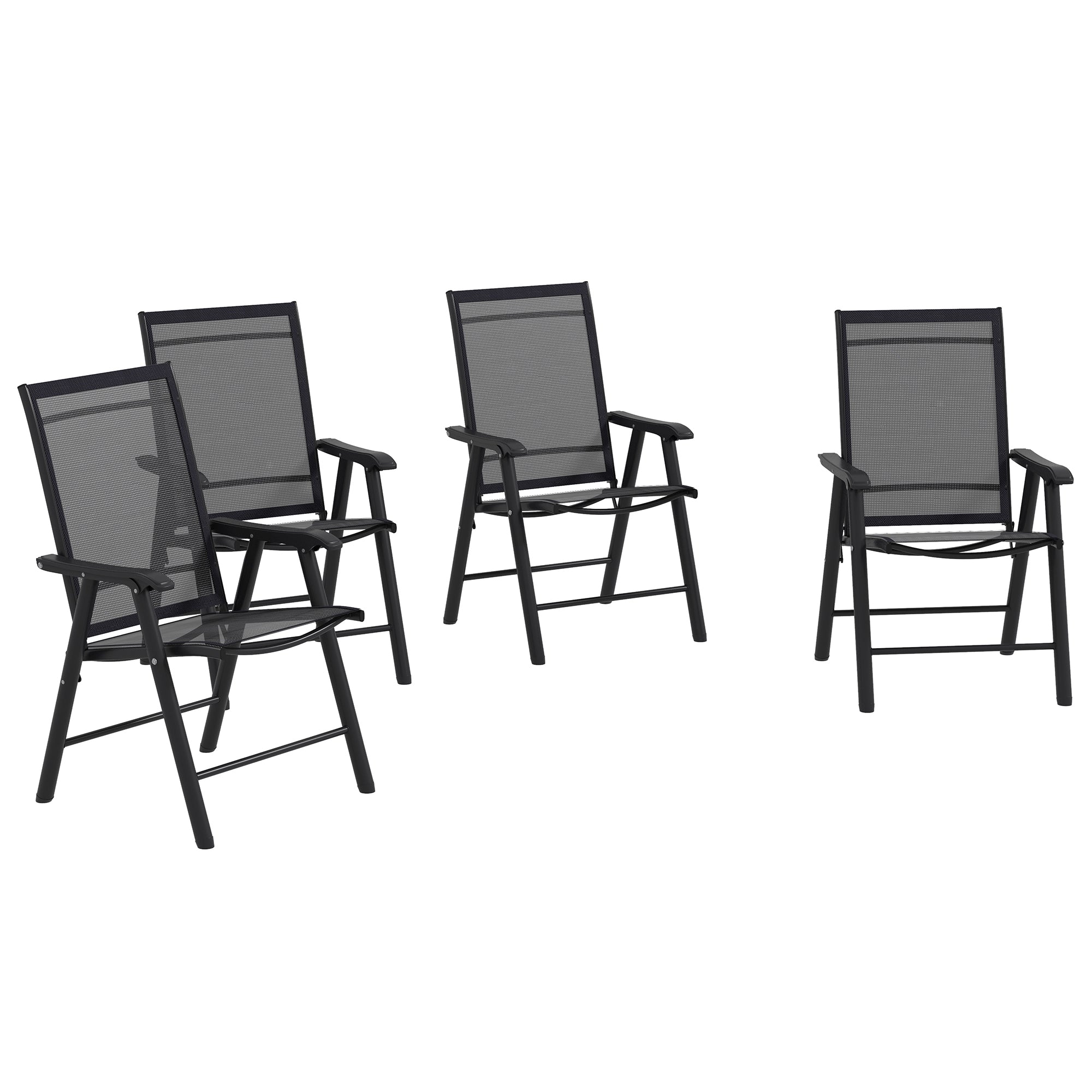 Outsunny Set of 4 Foldable Metal Garden Chairs Outdoor Patio Park Dining Seat Furniture Black 