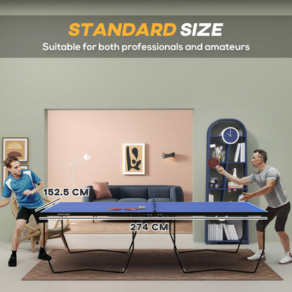 SPORTNOW 9FT Folding Table Tennis Table, with 8 Wheels, for Indoor Use - Blue 