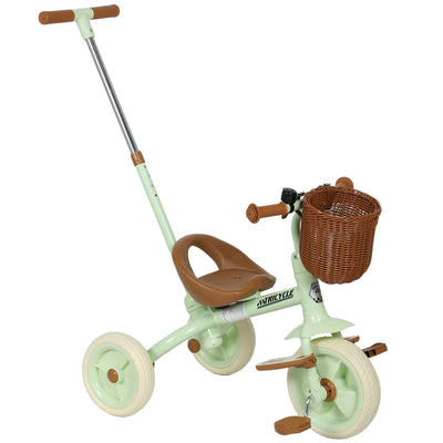 AIYAPLAY 2-In-1 Toddler Trike for 2-5 Years Old, 3 Wheel Bike with Adjustable Parent Handle, Basket for Boys and Girls, Green 
