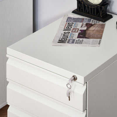 Vinsetto 3 Drawer Filling Cabinet, Mobile Metal File Cabinet with Anti-tilt Design for Letter, A4, Legal Size, White 