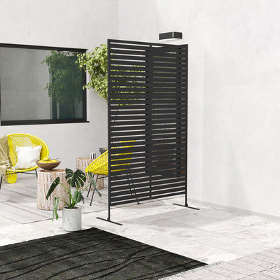Outsunny Decorative Privacy Fence Screen, Metal Outdoor Privacy Screen Climbing Plant Trellis with Stand, 122 x 198 cm, Black 