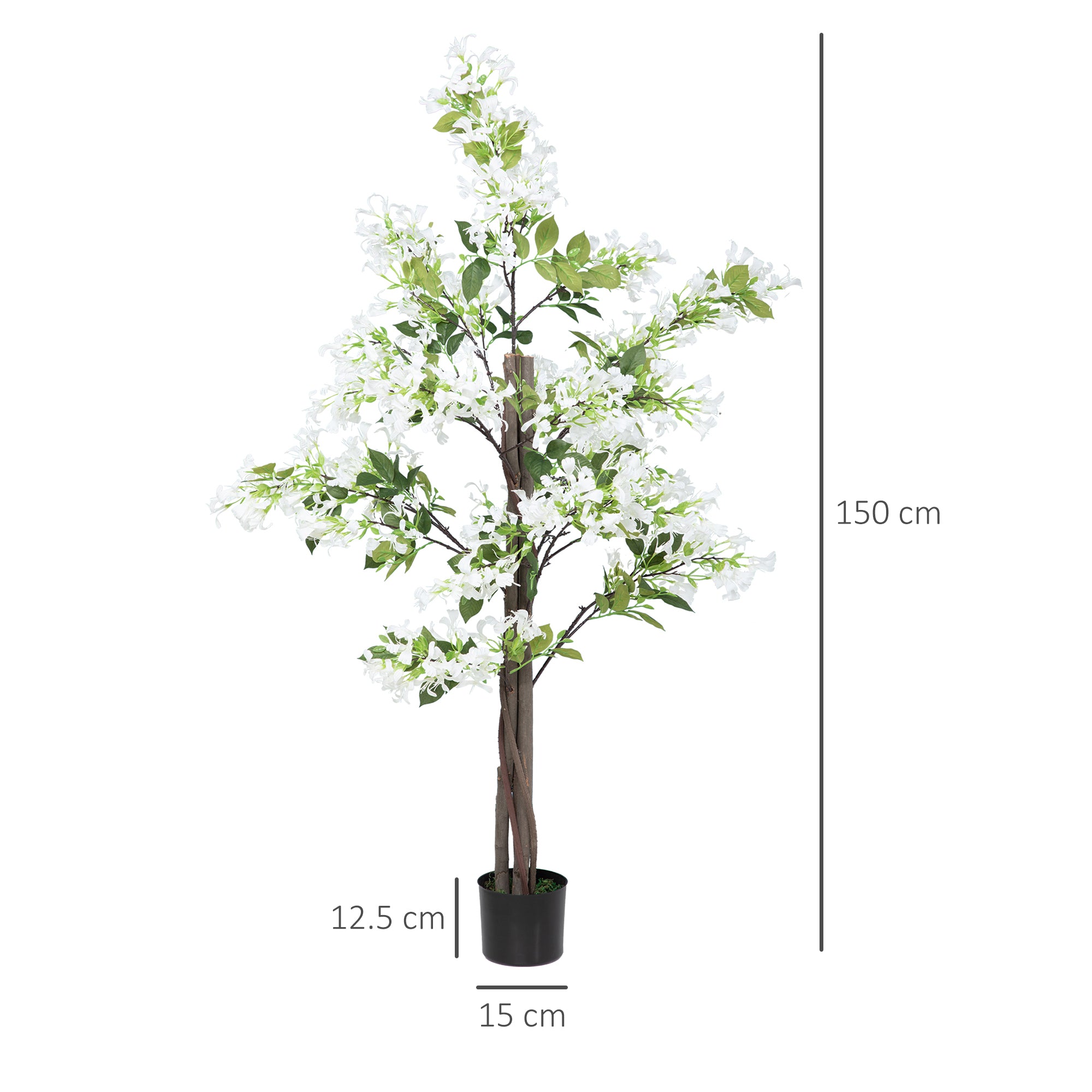 HOMCOM Artificial Plants Honeysuckle Flower in Pot Fake Plants with Curved Boots for Indoor Outdoor 15x15x150cm White 
