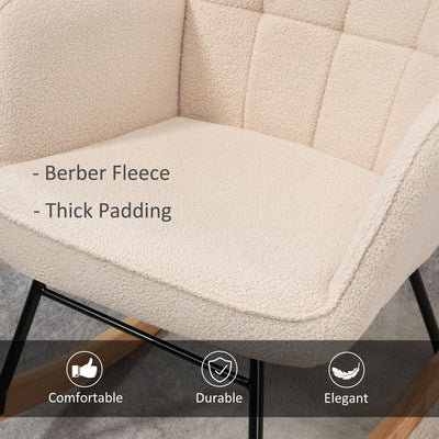 HOMCOM Berber Fleece Nursery Glider Rocker for Nursing, Wingback Rocking Chair for Living Room, Beige 