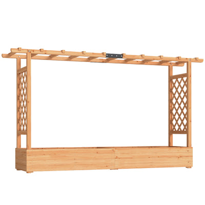 Outsunny Raised Planter with Trellis, Wooden Raised Bed for Garden with Hanging Roof and Drainage Holes, Outdoor Planter Box 