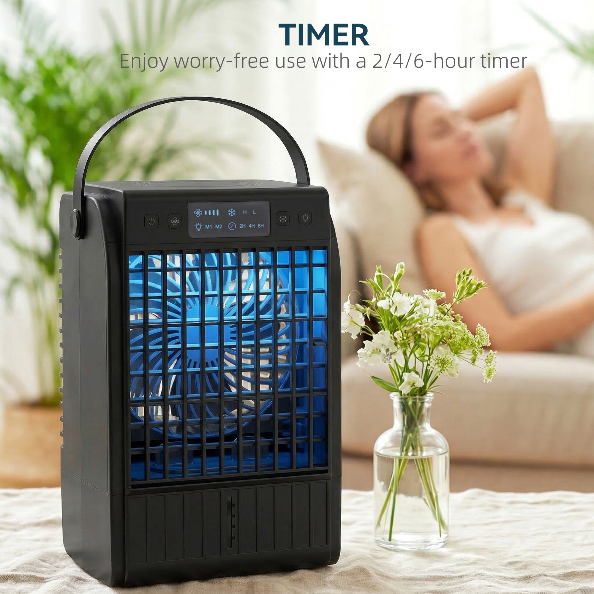 HOMCOM Portable Air Conditioner, 4-in-1 Mini Air Cooler with 4 Wind Speed, 2 Cool Mist, RGB 7 LED Light, Black 