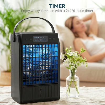 HOMCOM Portable Air Conditioner, 4-in-1 Mini Air Cooler with 4 Wind Speed, 2 Cool Mist, RGB 7 LED Light, Black 