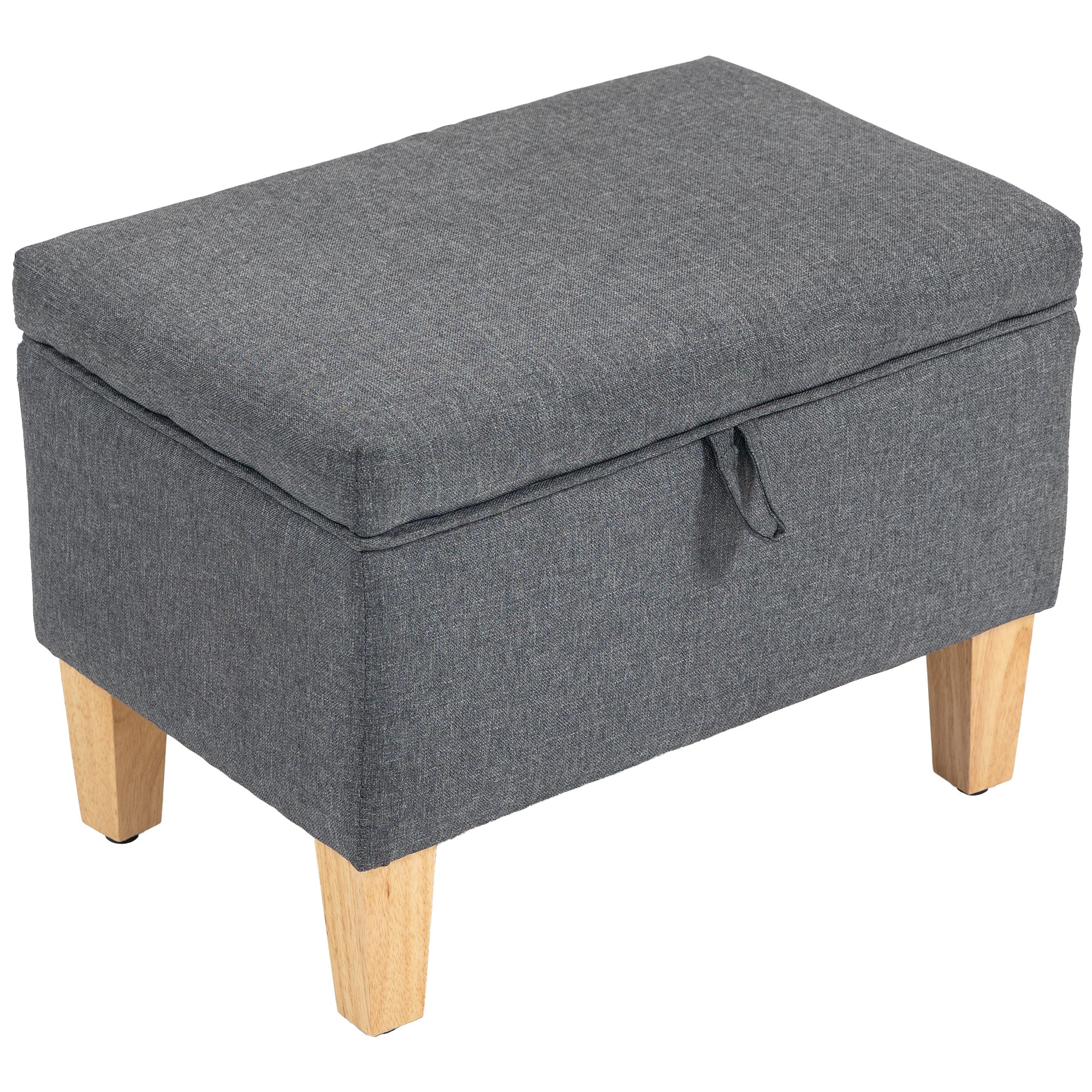 HOMCOM 16L Linen Storage Ottoman Padded Footstool with Rubberwood Legs for Storage Box, Bed End, Shoe Bench, Seating, Charcoal Grey 