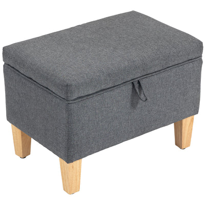 HOMCOM 16L Linen Storage Ottoman Padded Footstool with Rubberwood Legs for Storage Box, Bed End, Shoe Bench, Seating, Charcoal Grey 