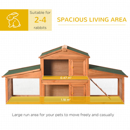 PawHut Large Rabbit Hutch Outdoor, Guinea Pig Hutch, Wooden Small Animal House, with Rabbit Run, 215 x 63 x 97 cm 