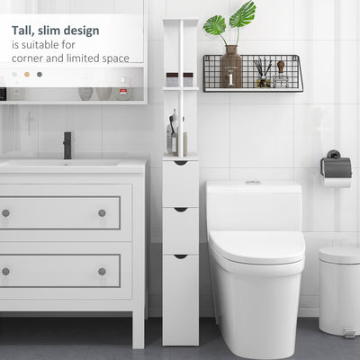 kleankin Slim Bathroom Storage Cabinet with Drawers, Tall Bathroom Cupboard with 2-Tier Shelf, White 