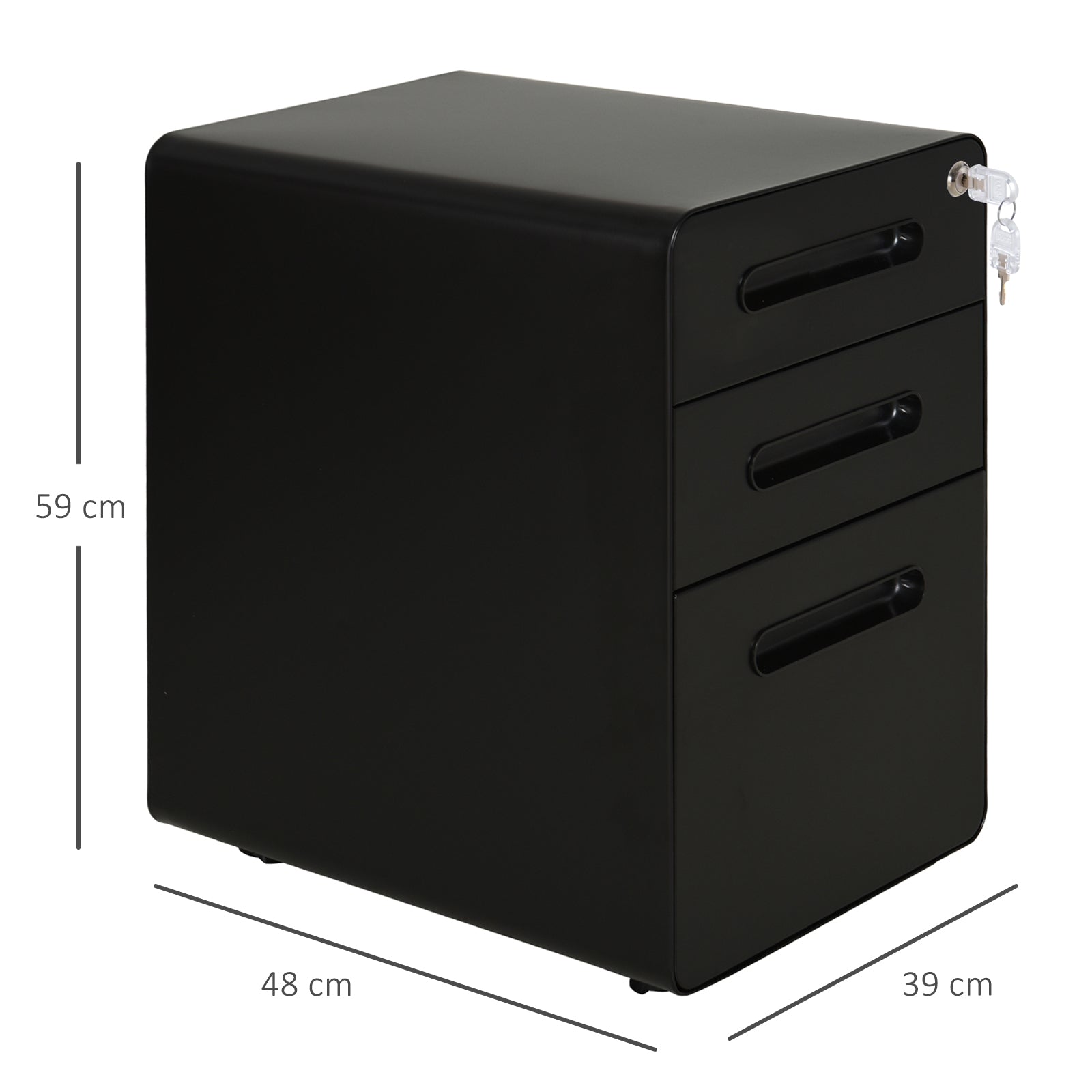 Vinsetto Lockable File Cabinet with 3 Drawers, Vertical Office Drawer for A4, Letter, Legal Size, Anti-tilt Design, Pre-Assembled Body, Black 
