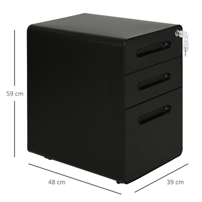 Vinsetto Lockable File Cabinet with 3 Drawers, Vertical Office Drawer for A4, Letter, Legal Size, Anti-tilt Design, Pre-Assembled Body, Black 