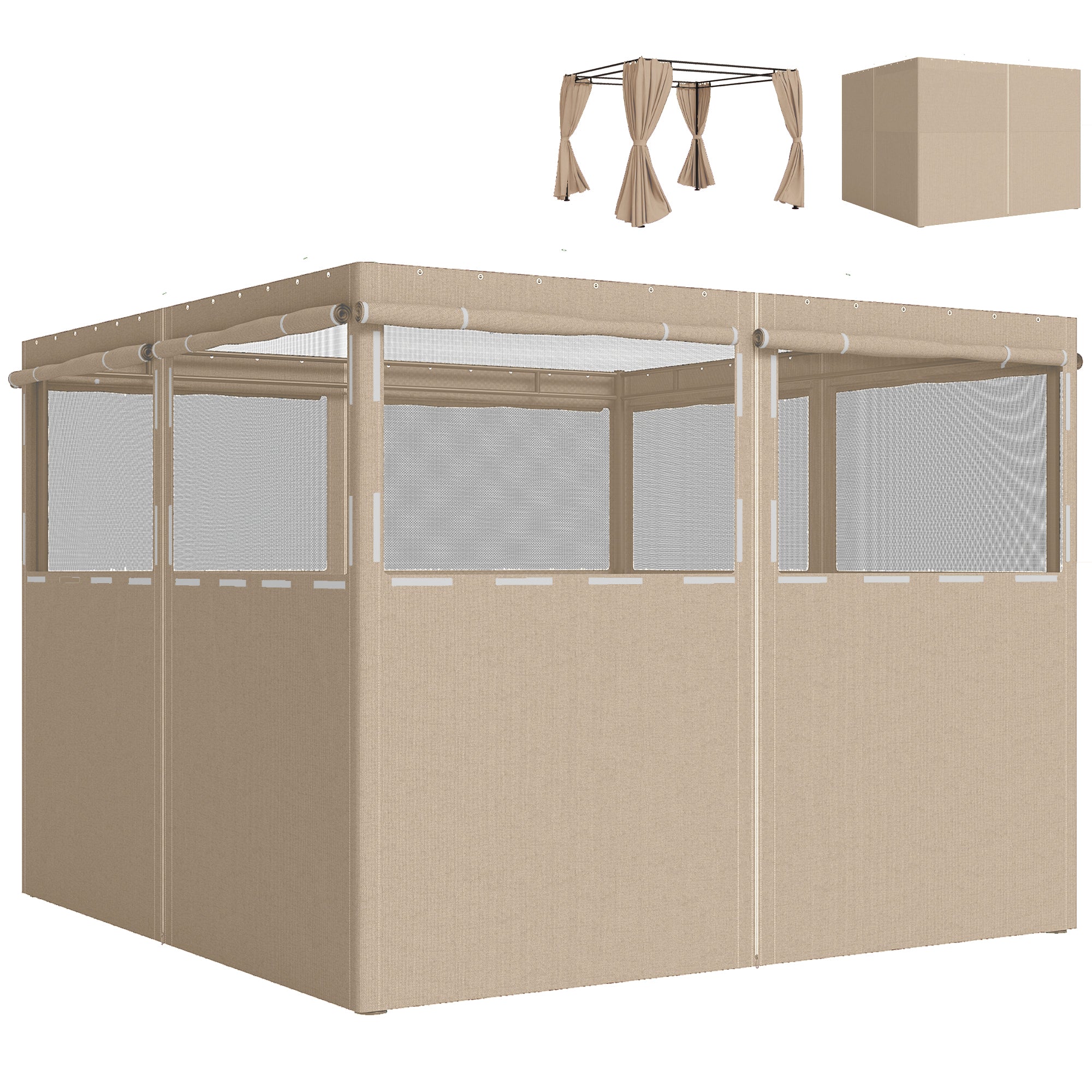 Outsunny 4 Pack Replacement Gazebo Curtains Privacy Panel for Most 3 x 3 m Gazebo, Outdoor Shelter Sidewalls, Khaki 