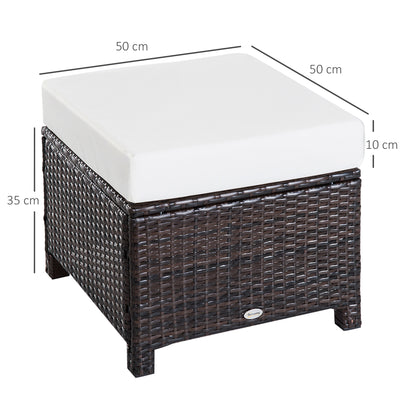 Outsunny Rattan Footstool Wicker Ottoman with Padded Seat Cushion Outdoor Patio Furniture for Garden Poolside Living Room, 50 x 50 x 35 cm, Brown 