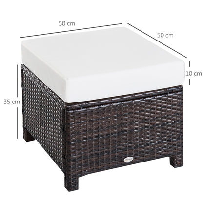 Outsunny Rattan Footstool Wicker Ottoman with Padded Seat Cushion Outdoor Patio Furniture for Garden Poolside Living Room, 50 x 50 x 35 cm, Brown 