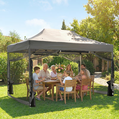 Outsunny 3 x 4.5 m Pop Up Gazebo with Mesh Nettings, UPF50+ Heavy Duty Outdoor Garden Party Tent Marquee, Dark Grey 