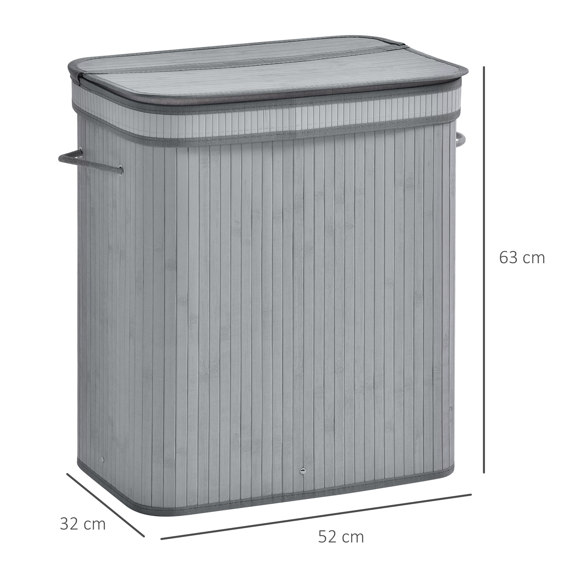 HOMCOM 100L Natural Wood Laundry Basket A Compartment w/Flip Lid Removable Lining Handles Board Base Foldable Durable Water-Resistant Dirty Clothes Storage Home Organisation Grey 