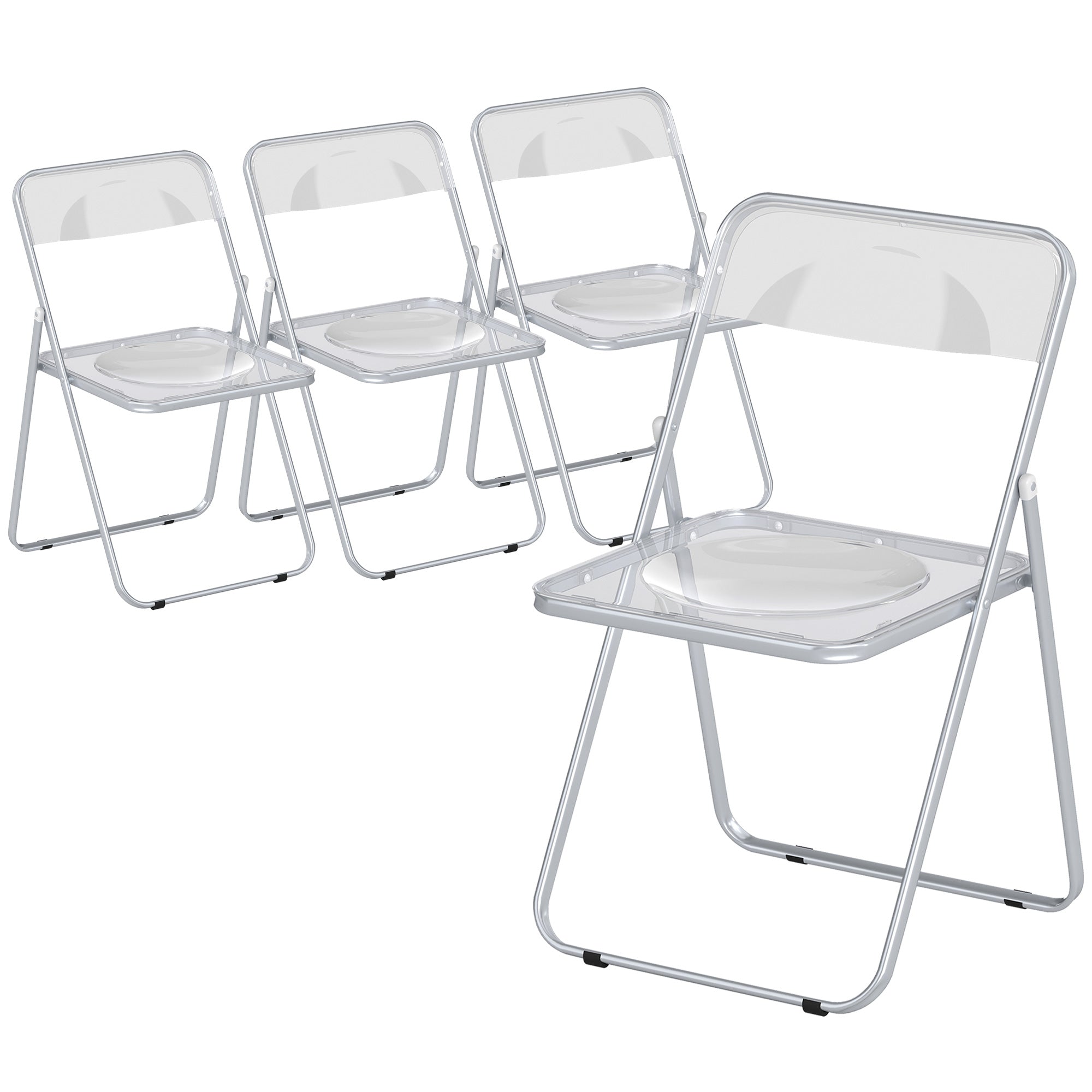 HOMCOM Foldable Chairs, Folding Chairs with Transparent Seat and Backrest, Heavy Duty Steel Frame, 47W x 48D x 75H cm, Clear 