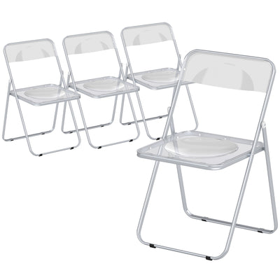HOMCOM Foldable Chairs, Folding Chairs with Transparent Seat and Backrest, Heavy Duty Steel Frame, 47W x 48D x 75H cm, Clear 