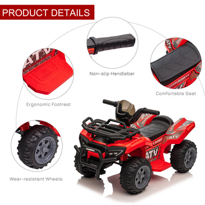HOMCOM 6V Kids Electric Ride on Car Toddlers Quad Bike All Terrain Vehicle Toy With Music for 18-36 months Red 