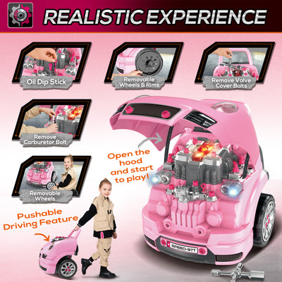HOMCOM Kids Truck Engine Toy Set, with Horn, Light, Car Key, for Ages 3-5 Years - Pink 