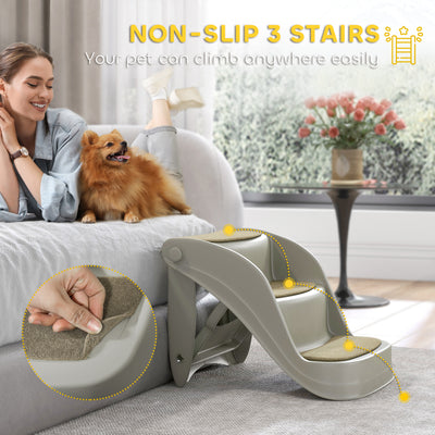 PawHut Foldable Pet Stairs 3 Steps with Non-slip Mats for Small Dogs, Grey 