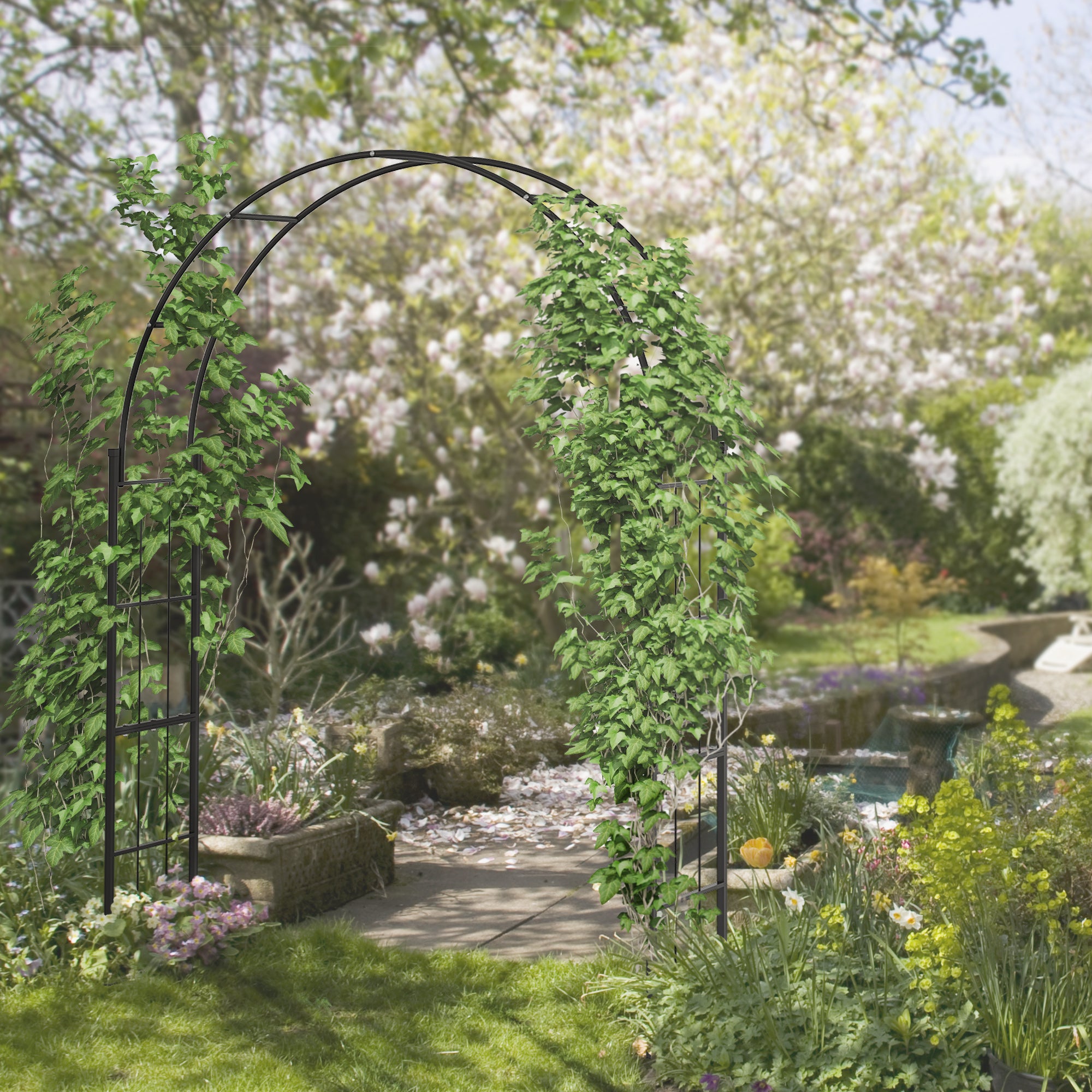 Outsunny 223cm Garden Arch Trellis, Outdoor Wedding Arbor for Ceremony for Climbing Roses, Vines and Plants 